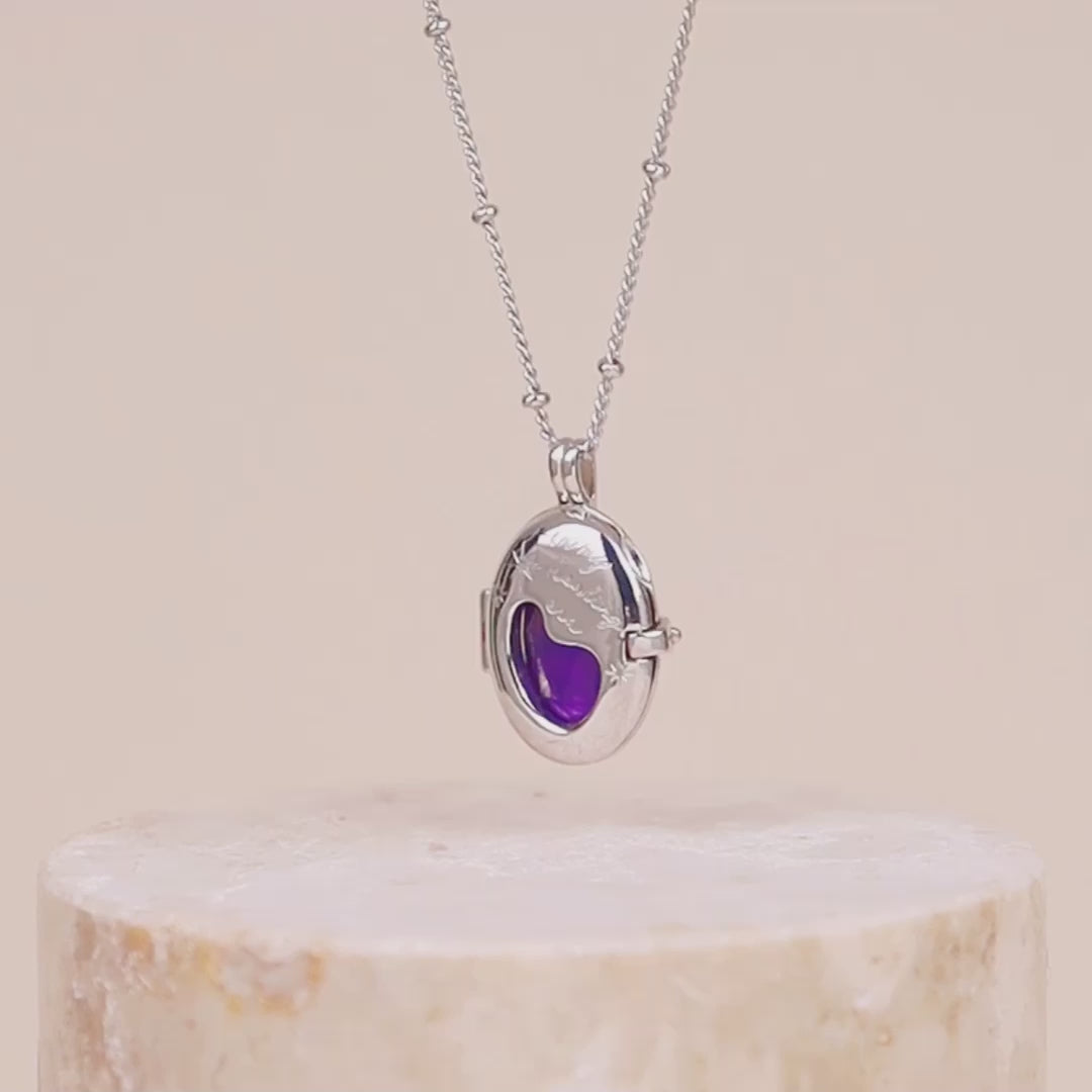 Healing Amethyst Silver Locket Necklace | Wanderlust + Co