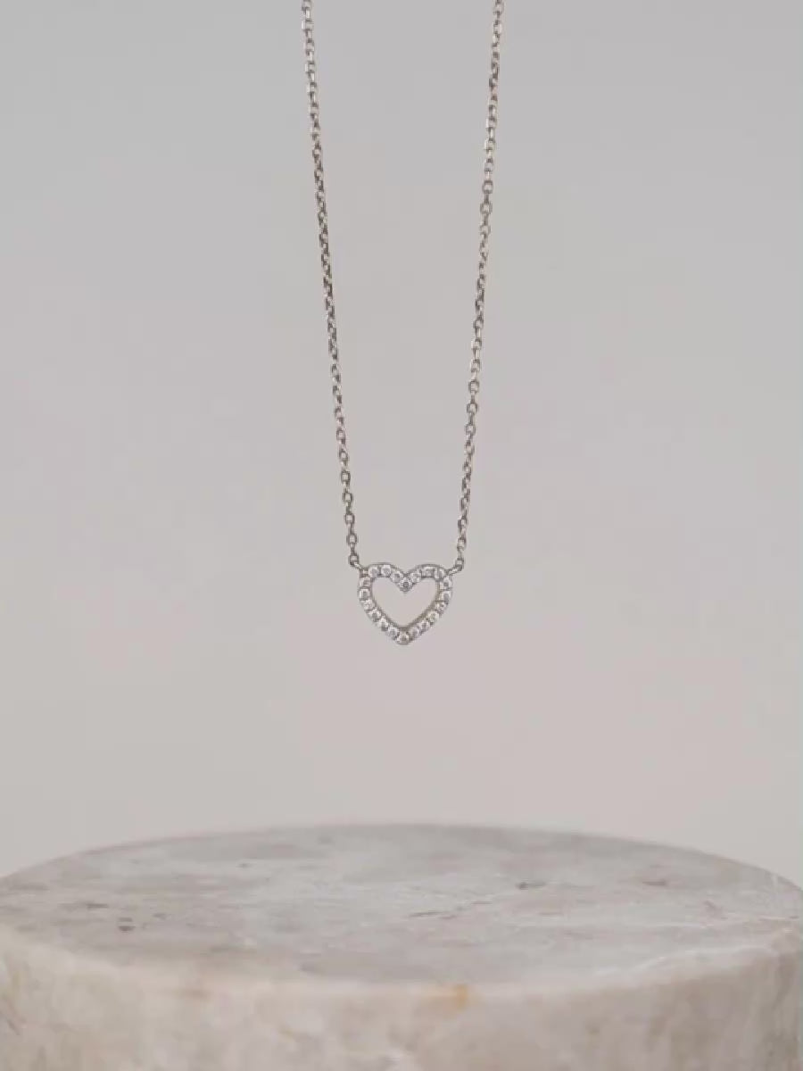 Petite Heart Diamond Pave 14K Solid Gold Necklace | Wanderlust + Co