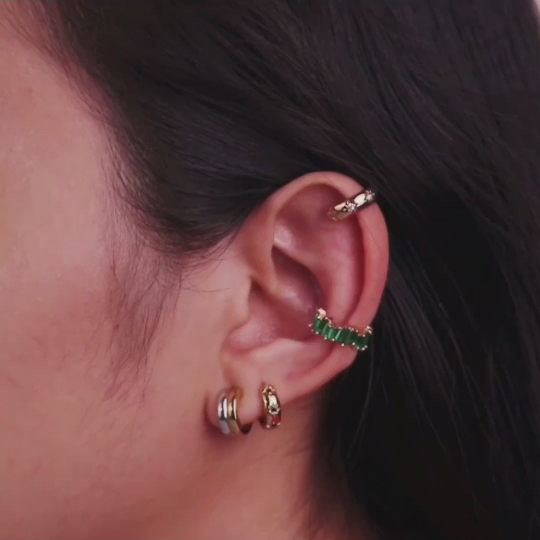 Jagged Baguette Emerald & Gold 9mm Ear Cuff | Wanderlust + Co