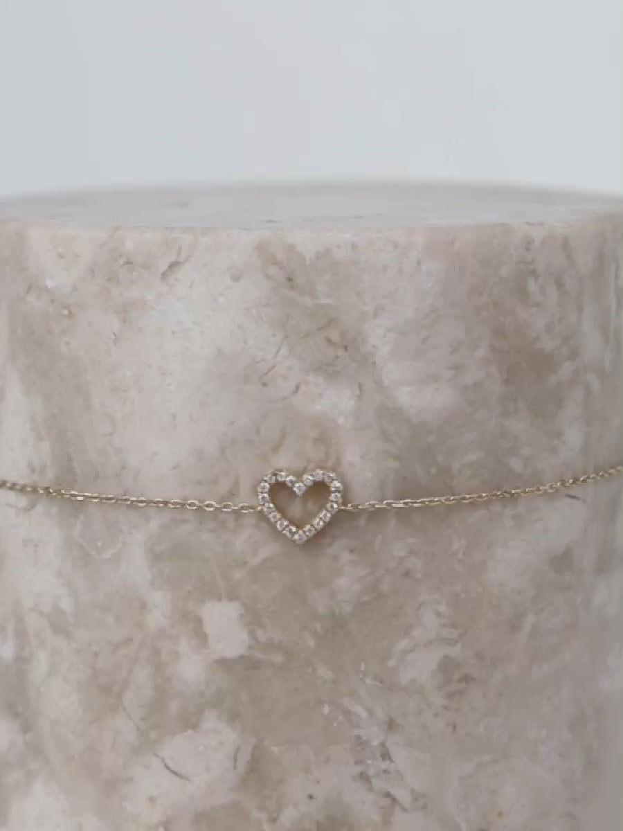 Petite Heart Diamond Pave 14K Solid Gold Bracelet | Wanderlust + Co