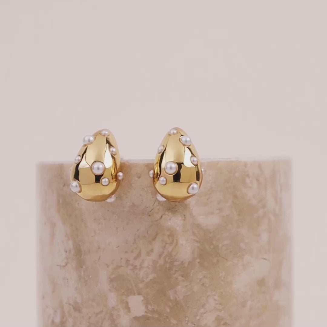 Teardrop Pearl Gold 20mm Stud Earrings | Wanderlust + Co