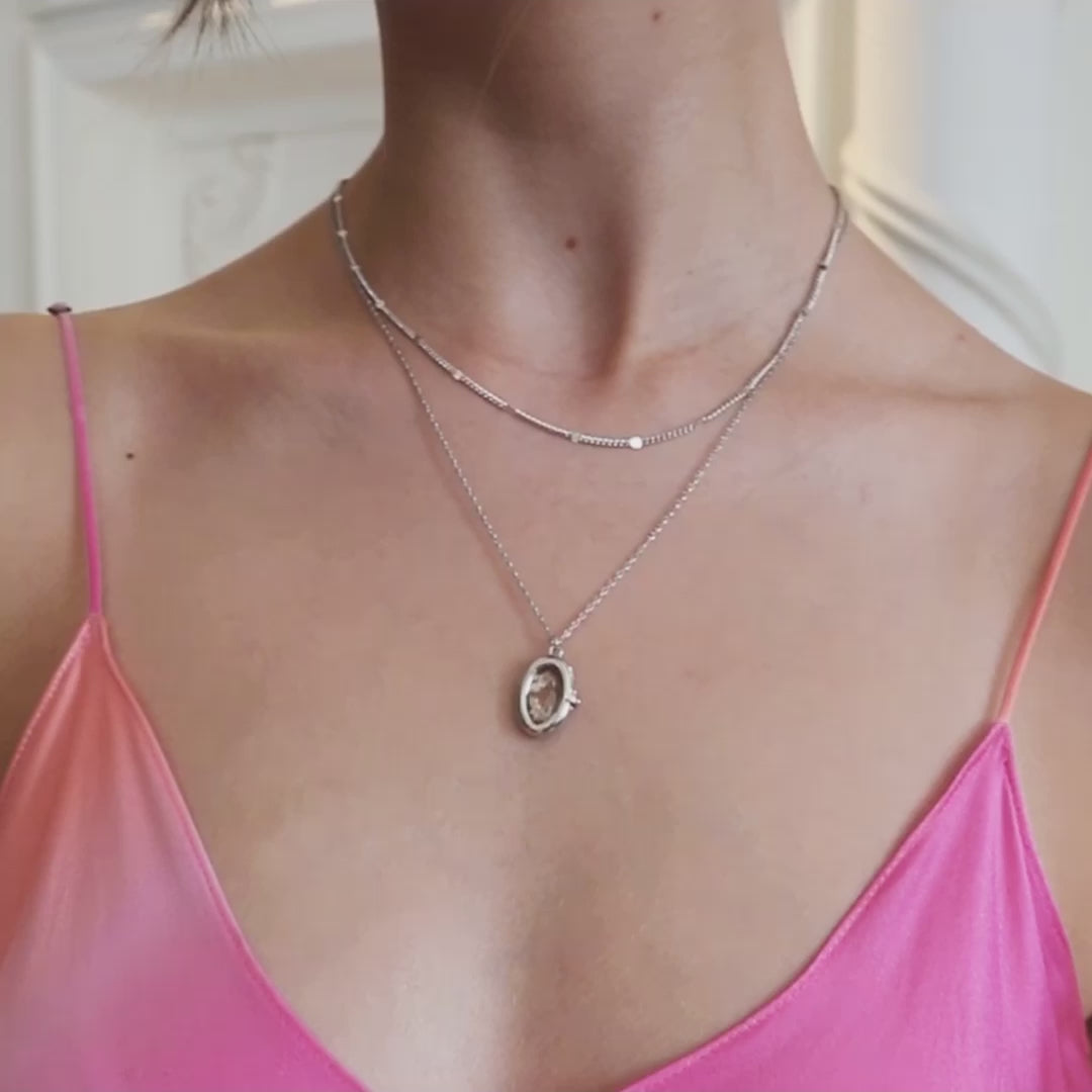 Aura Citrine Quartz Silver Locket Necklace | Wanderlust + Co