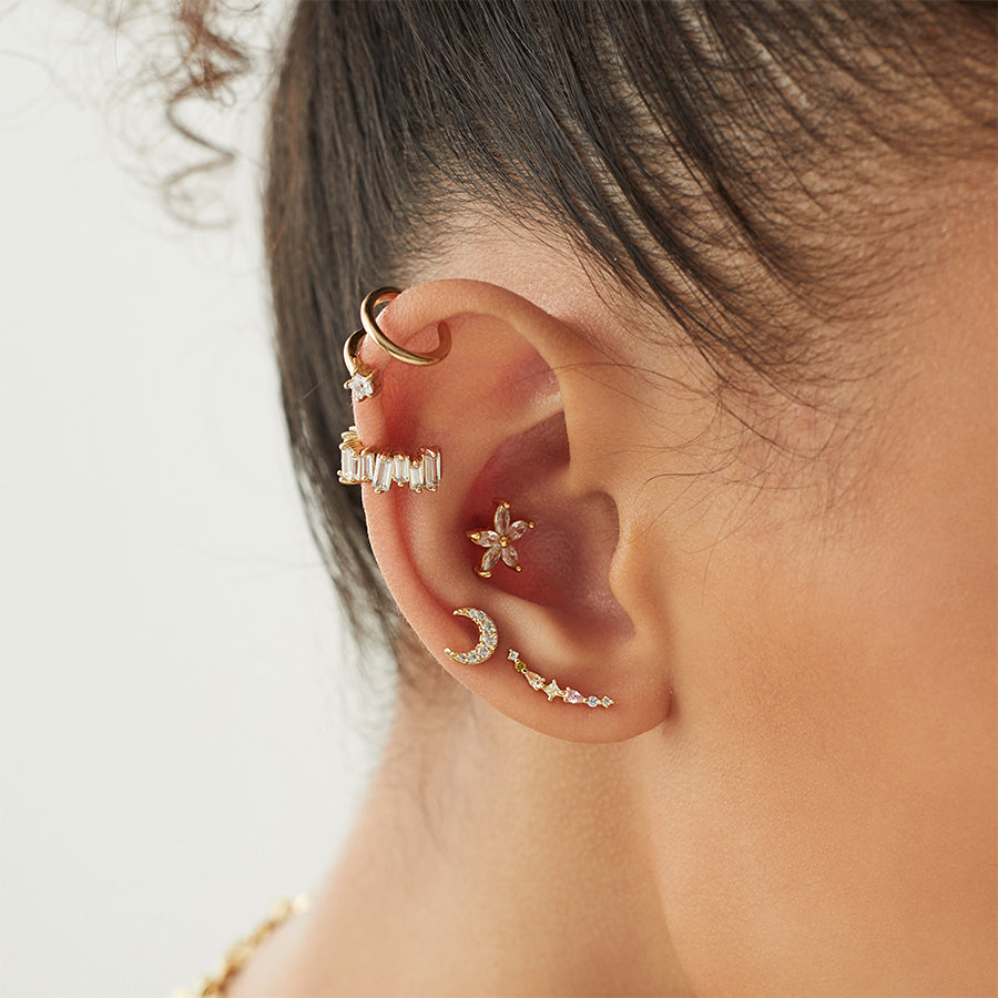 Crescent Diamante Gold Barbell Earring