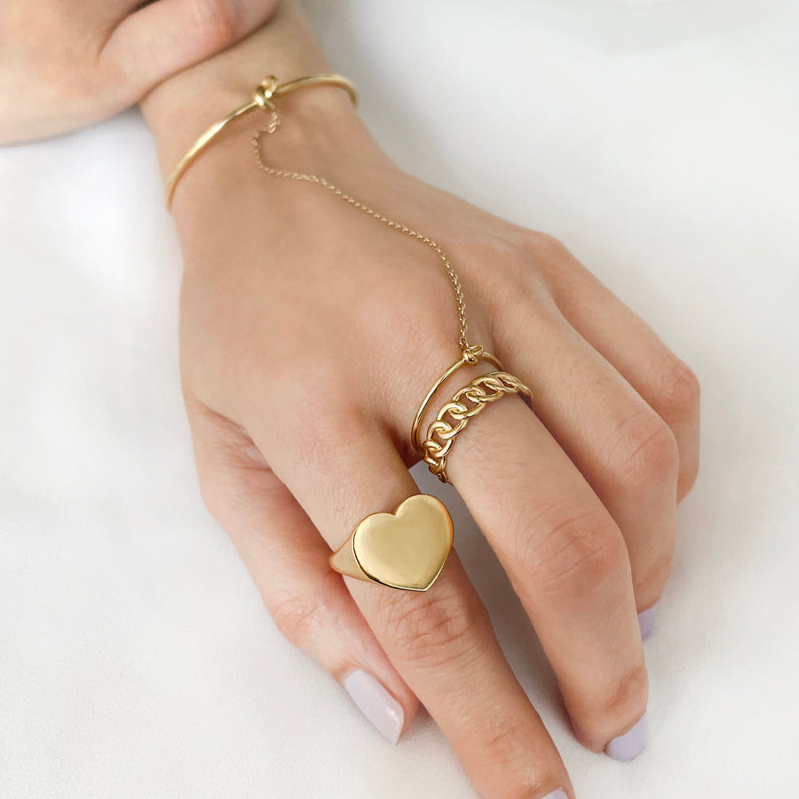 Gold heart hot sale signet ring