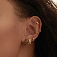 Jagged Baguette Emerald & Gold 8mm Baby Huggie Earrings | Wanderlust + Co