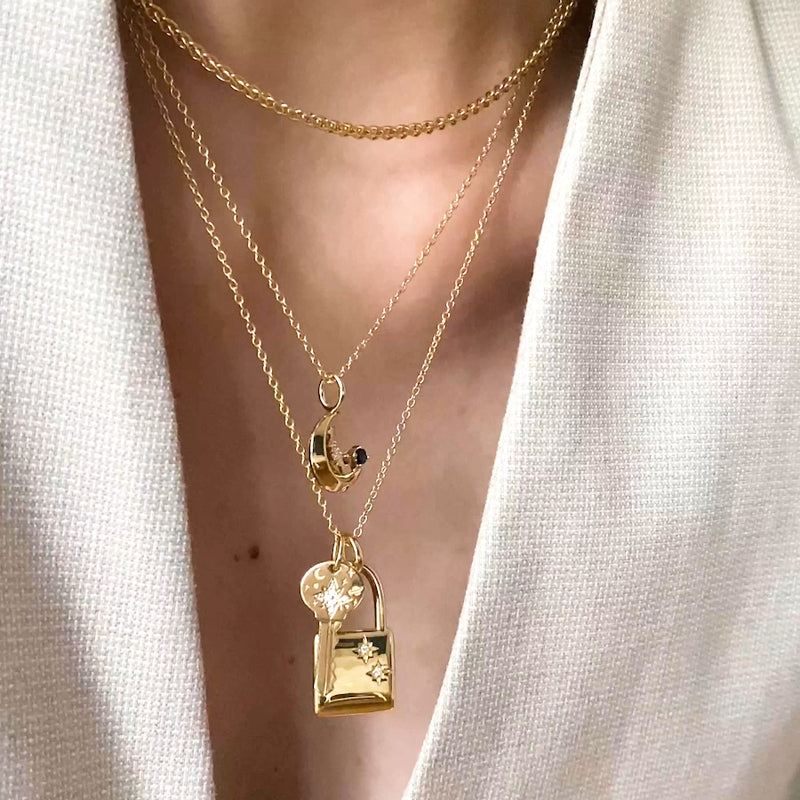 Gold lock and key necklace top