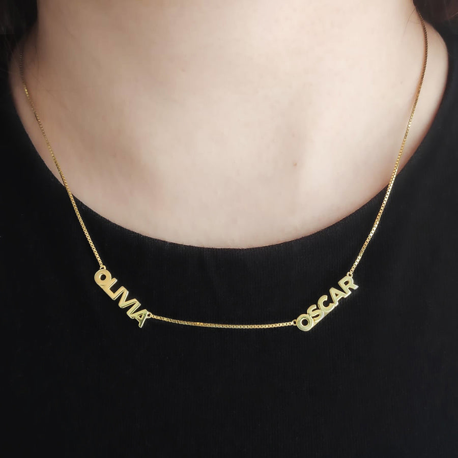 Double chain name on sale necklace