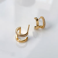 Classic Double Pave Gold 9mm Huggie Earrings | Wanderlust + Co