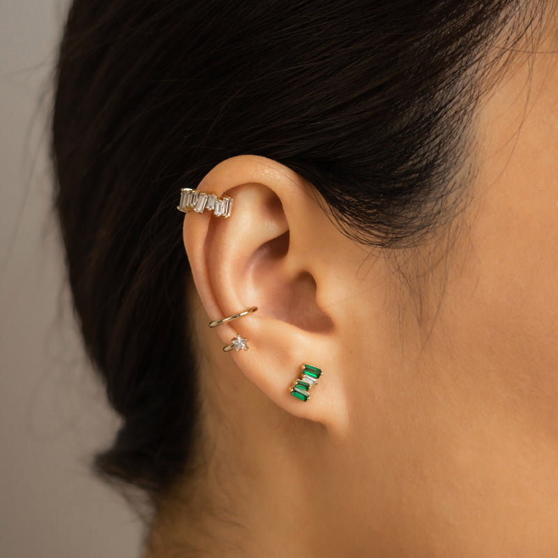 Mini Baguette Emerald Threaded Flat Back Earring | .5GMS .10CT | Single