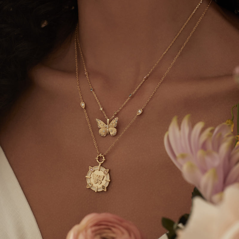 Gold necklace clearance butterfly pendant