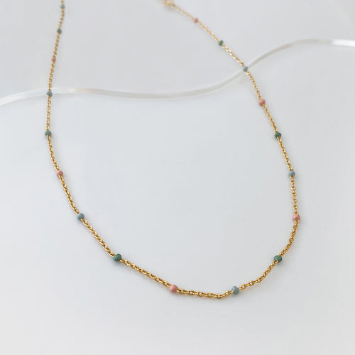 Enamel Beaded Chain Necklace Turquoise / Gold