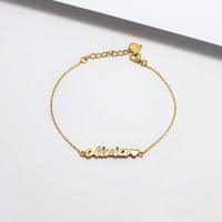 Solid Yellow Gold Nameplate Kids Bracelet With Standard Chain | Wanderlust + Co
