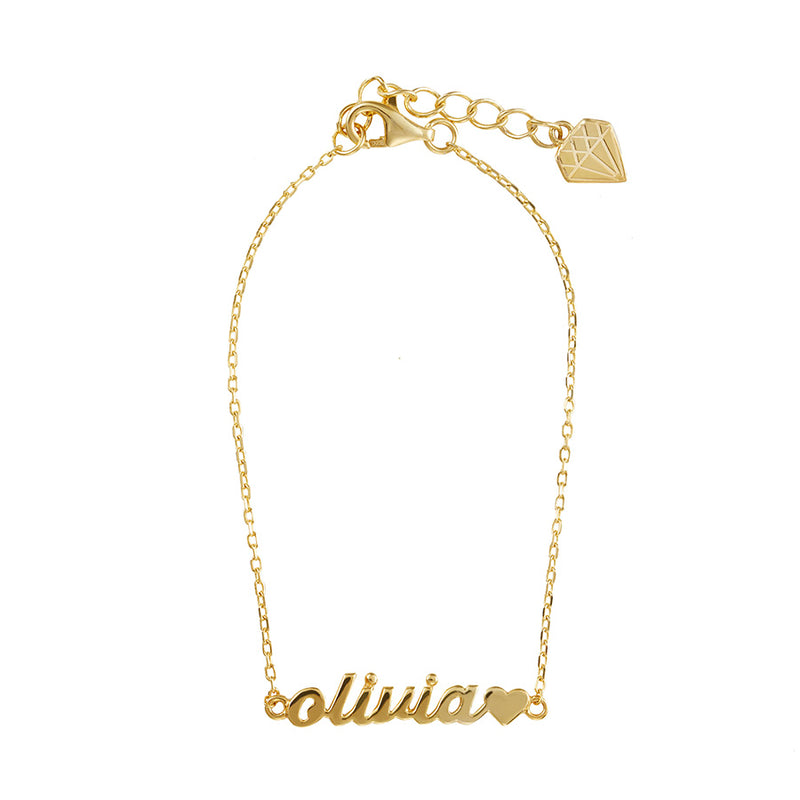 Solid Yellow Gold Nameplate Kids Bracelet With Standard Chain