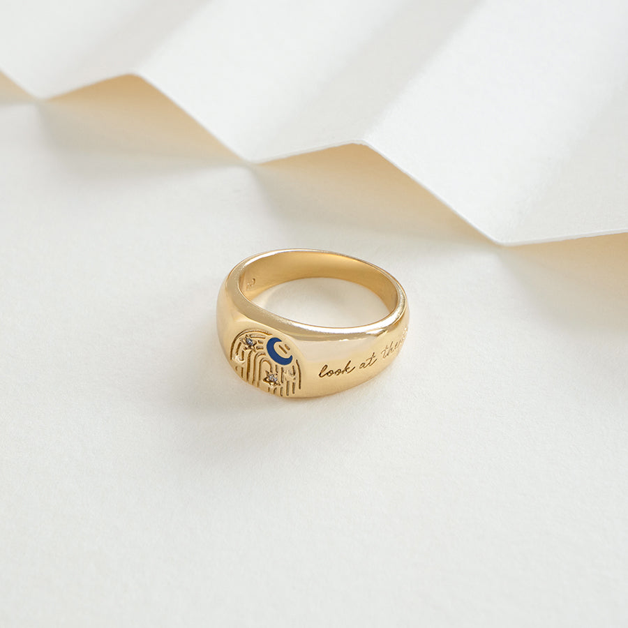 Look At The Stars Gold Mantra Ring